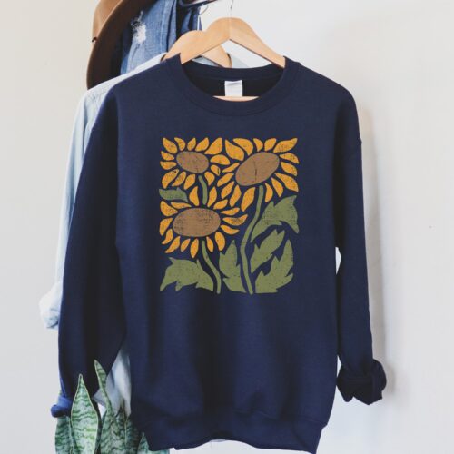 Retro Sunflower Sweatshirt Vintage Floral Hoodie Boho Flower Crewneck Gardening Gift for Mom image 0