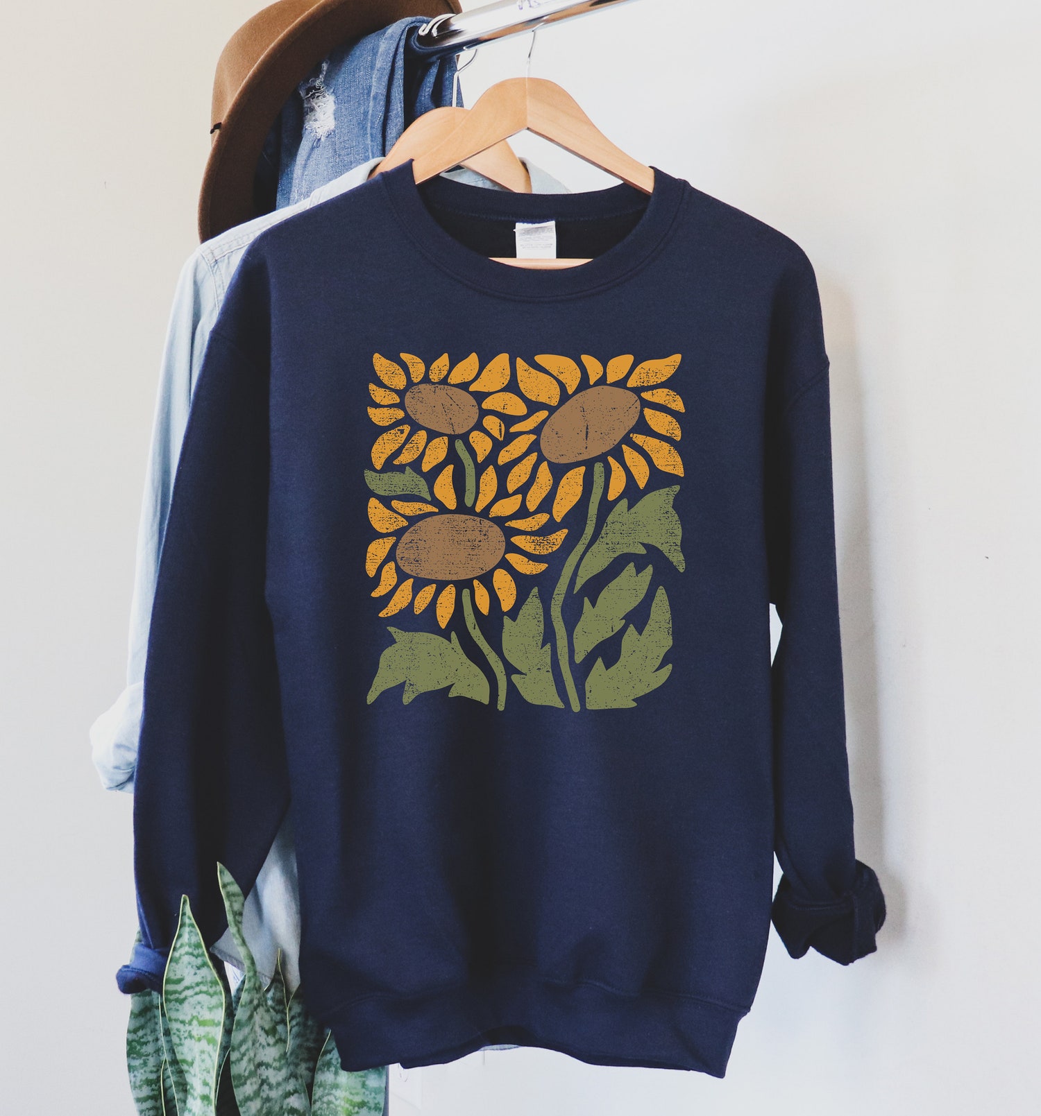 Retro Sunflower Sweatshirt Vintage Floral Hoodie Boho Flower Crewneck Gardening Gift for Mom image 0