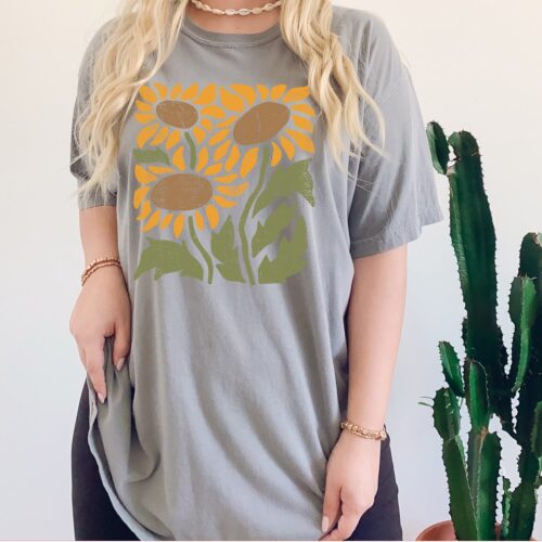 Vintage Sunflower Retro Flower Shirt Boho Wildflowers Tee Gift for Mom image 0