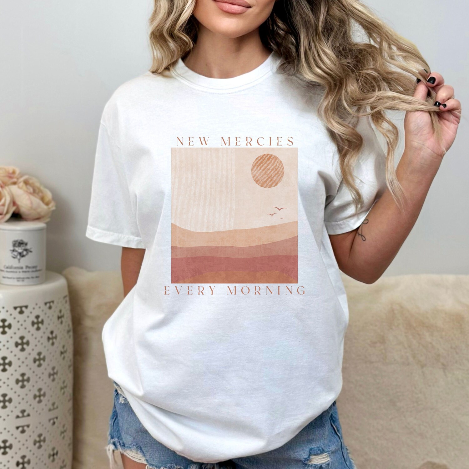 Christian T-Shirt | New Mercies Faith-Based Boho Vintage Jesus Apparel image 1