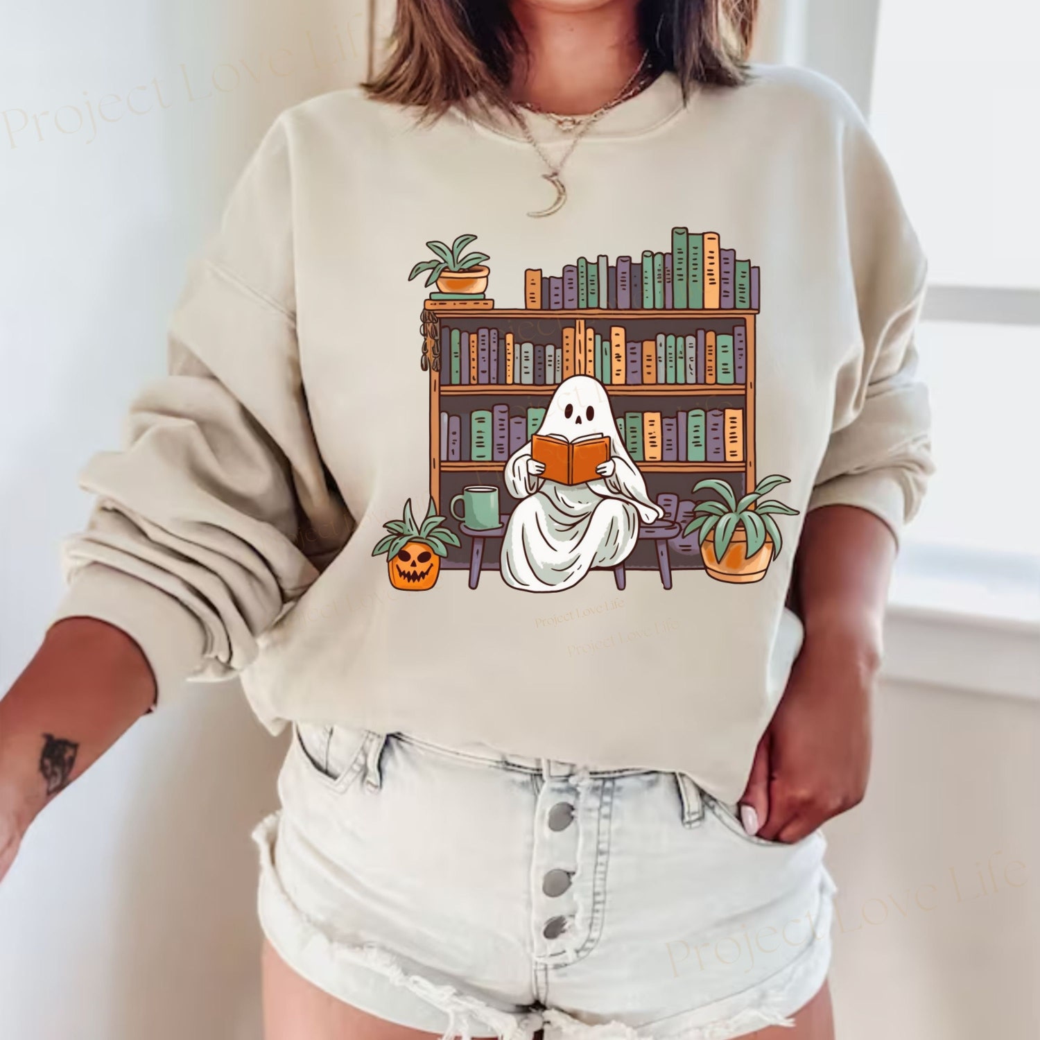 Witchy Cottagecore Pumpkin Witch Sweatshirt for Book Lovers - Fall Reading Sweater Gift image 1