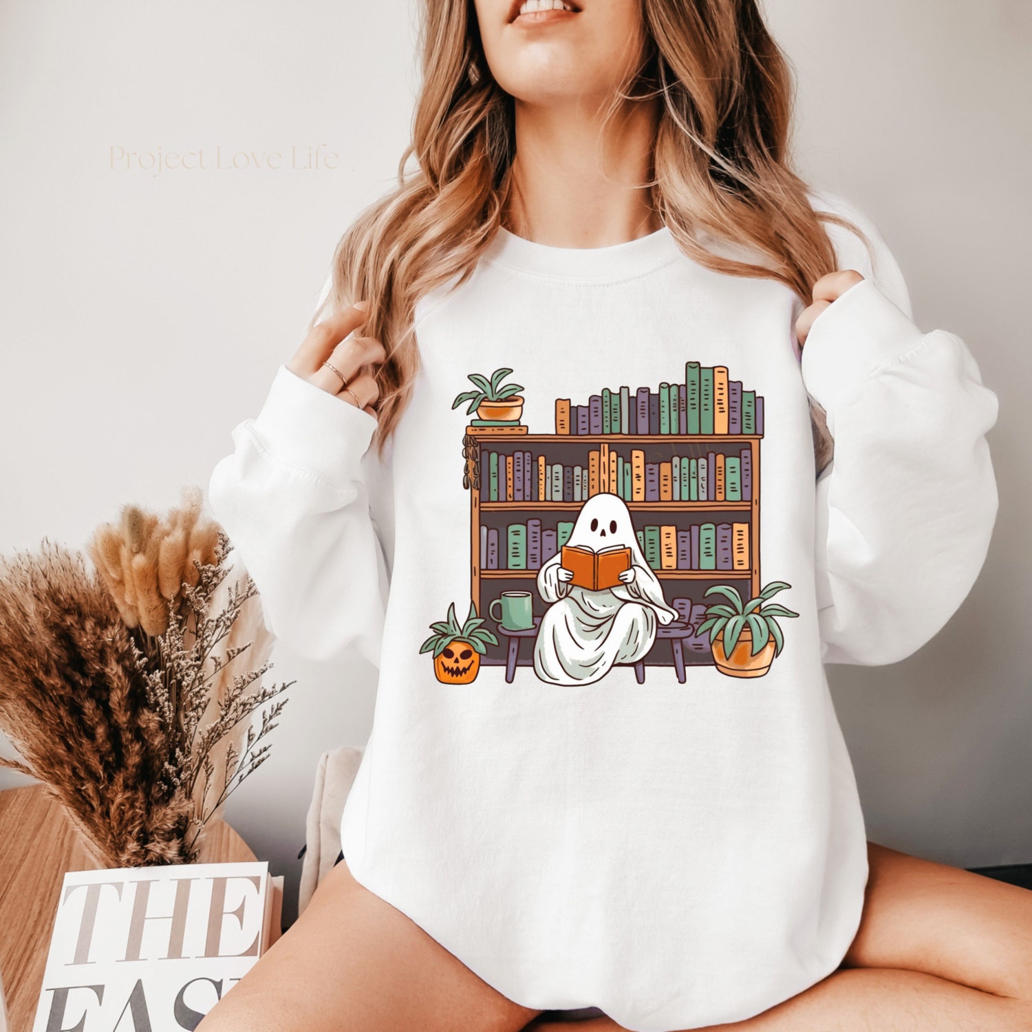 Witchy Cottagecore Pumpkin Witch Sweatshirt for Book Lovers - Fall Reading Sweater Gift image 2