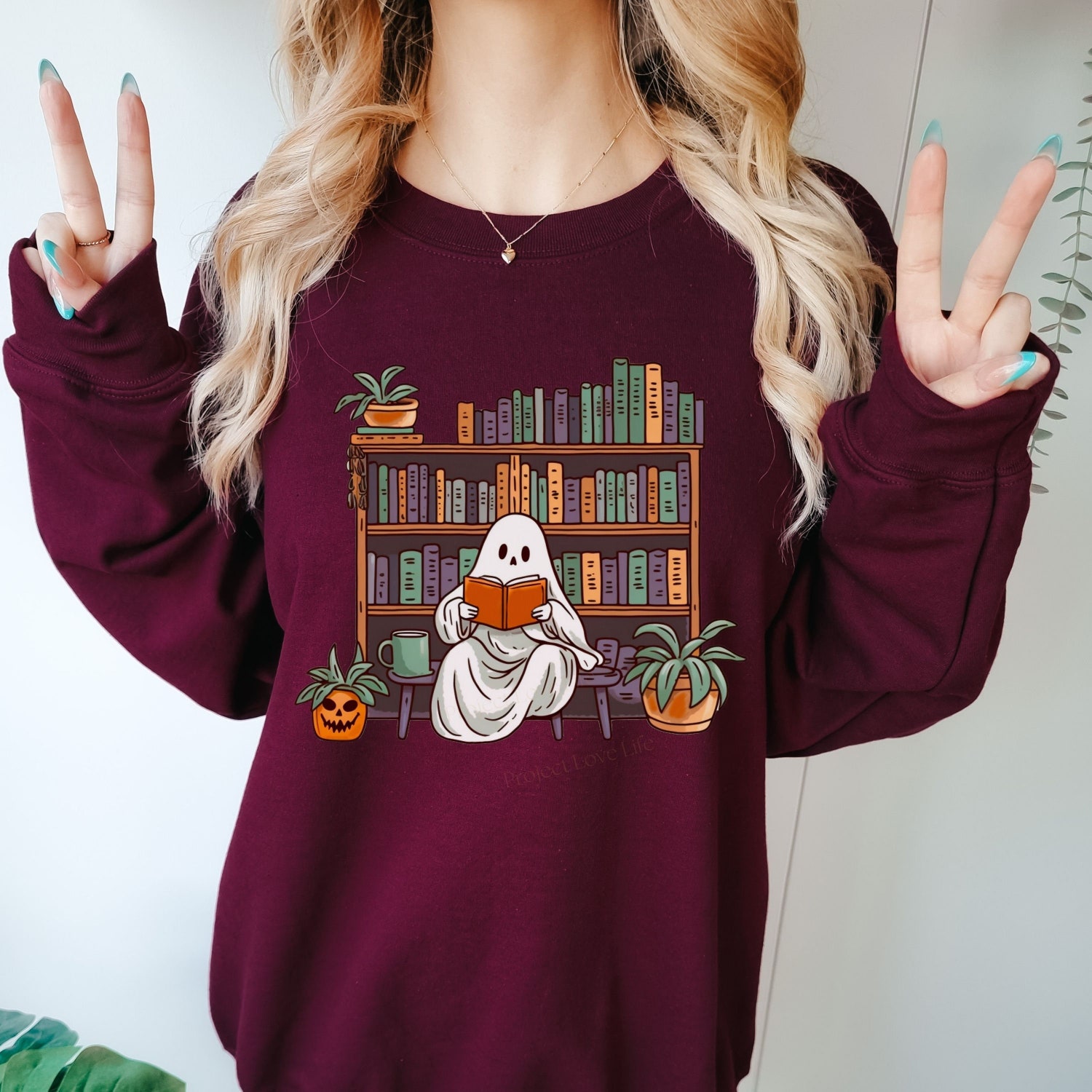 Bookish Ghost Sweater Spooky Library Shirt for Book Lovers Reading Sweatshirt image 4