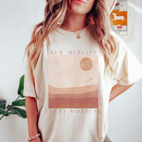 Christian T-Shirt | New Mercies Faith-Based Boho Vintage Jesus Apparel image 0