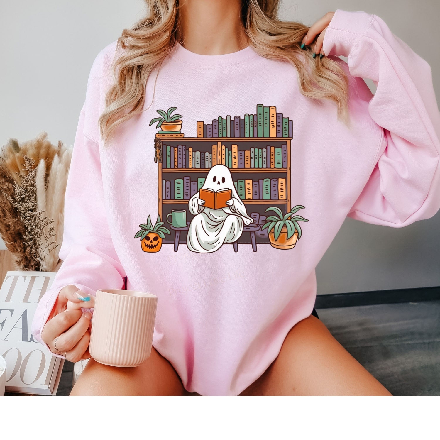 Witchy Cottagecore Pumpkin Witch Sweatshirt for Book Lovers - Fall Reading Sweater Gift image 3