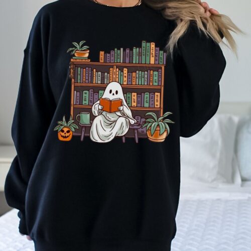 Witchy Cottagecore Pumpkin Witch Sweatshirt for Book Lovers - Fall Reading Sweater Gift image 0