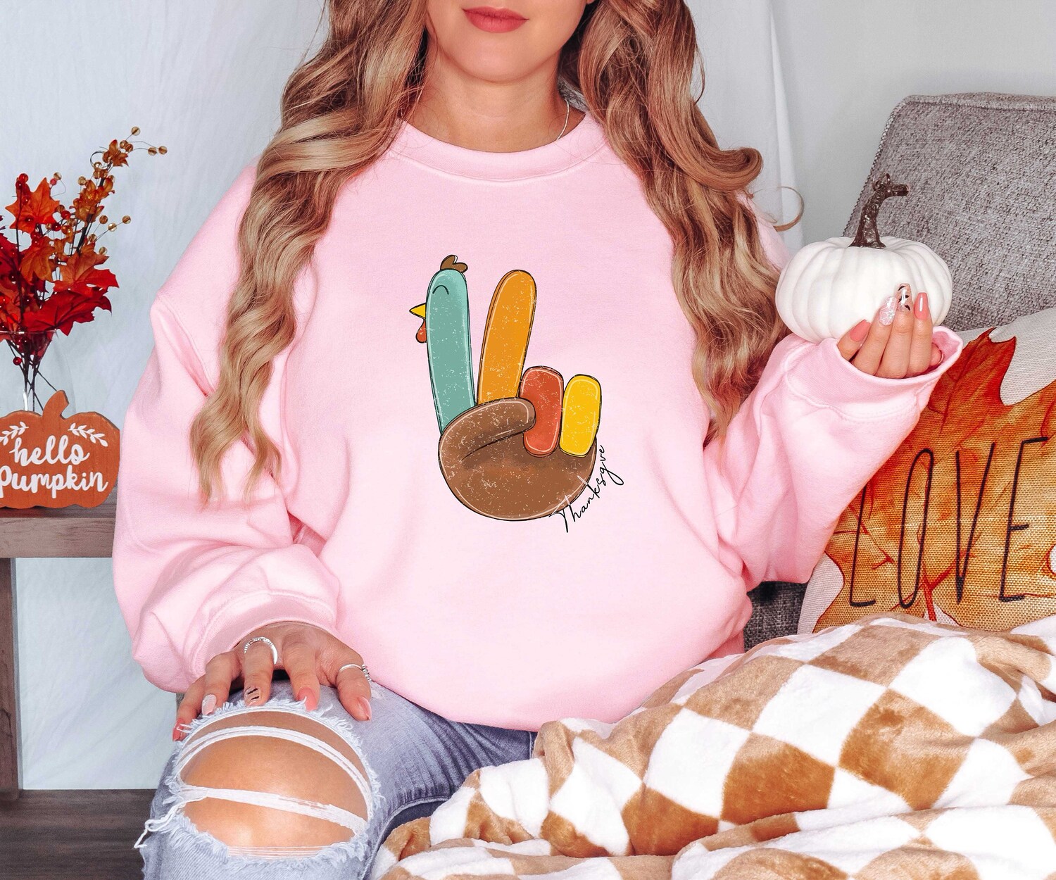 Retro Peace Sign Turkey Shirt - Thanksgiving Sweatshirt - Happy Thanksgiving Gift image 4