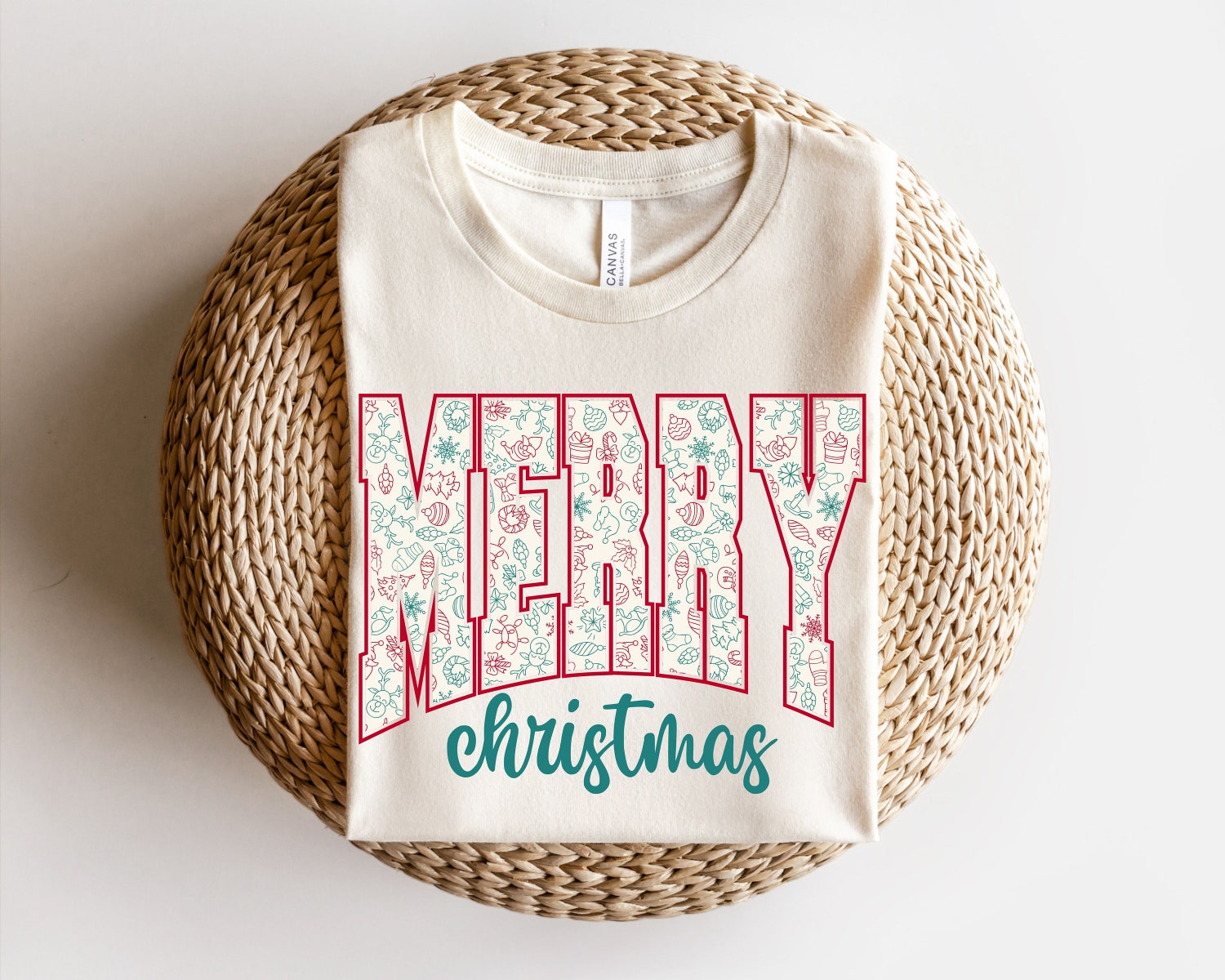 Merry Christmas Varsity Shirt Retro Christmas Tee image 3