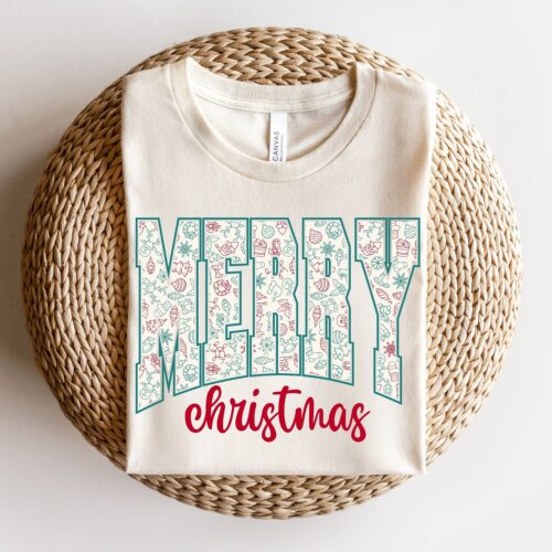 Merry Christmas Varsity Shirt Retro Christmas Tee image 0