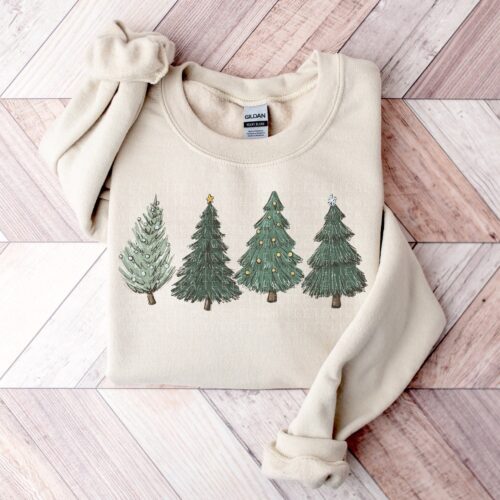 Christmas Sweatshirt for Women - Holiday Crewneck Pullover with Christmas Tree - Matching Family Outfits image 0