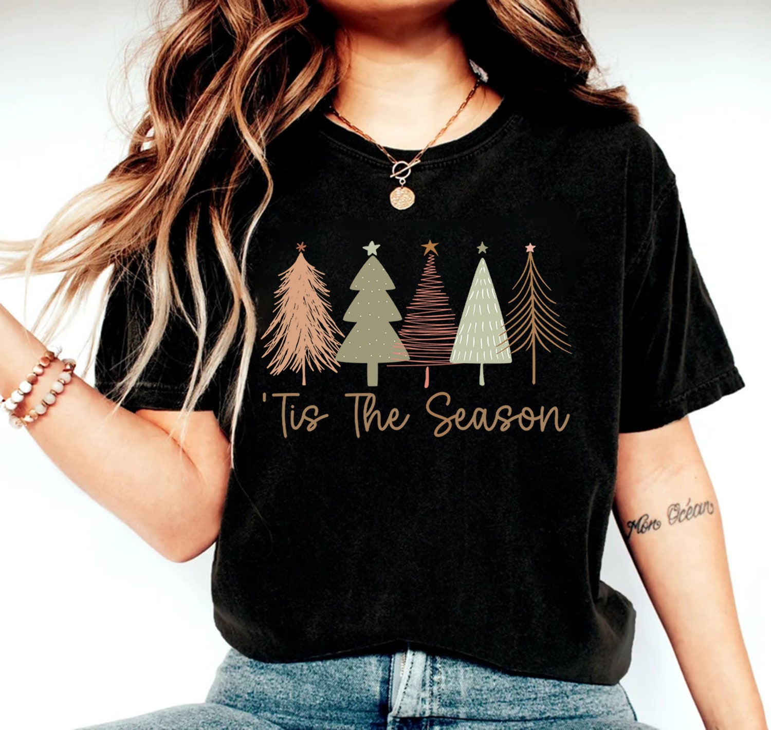 Merry and Bright Trees Women's Christmas Shirt | Cute Holiday Tee | Chic Winter Gift | Christmas Tree Top image 1