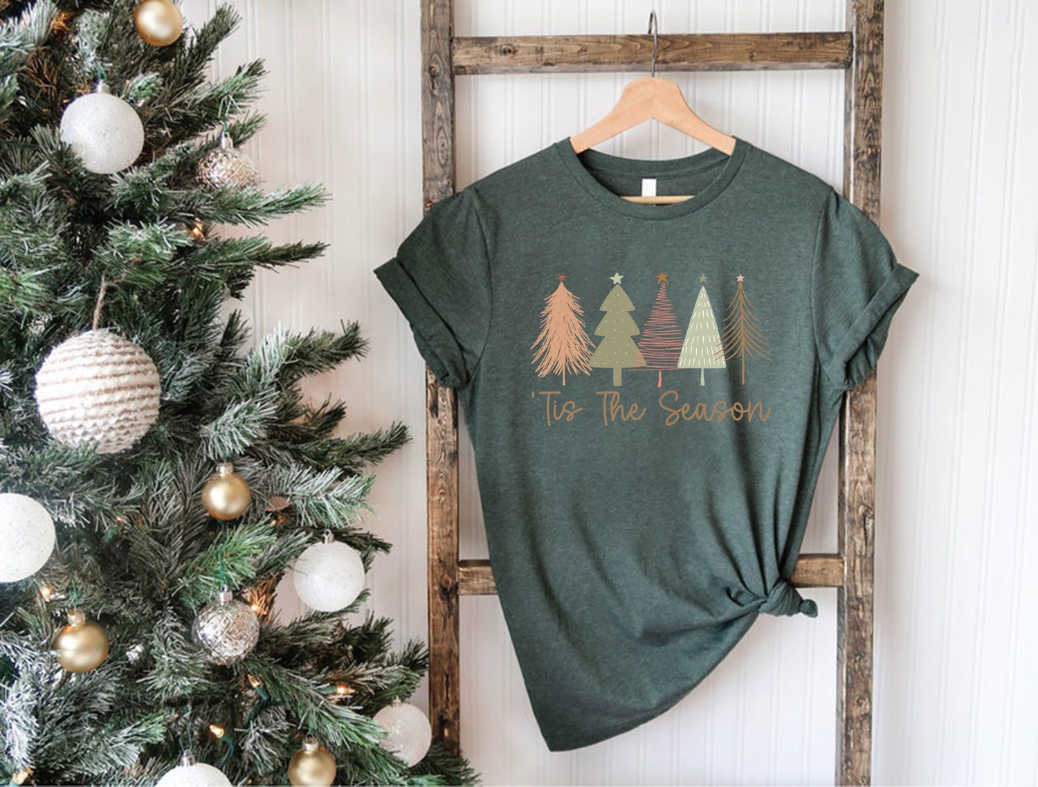 Merry and Bright Trees Women's Christmas Shirt | Cute Holiday Tee | Chic Winter Gift | Christmas Tree Top image 2