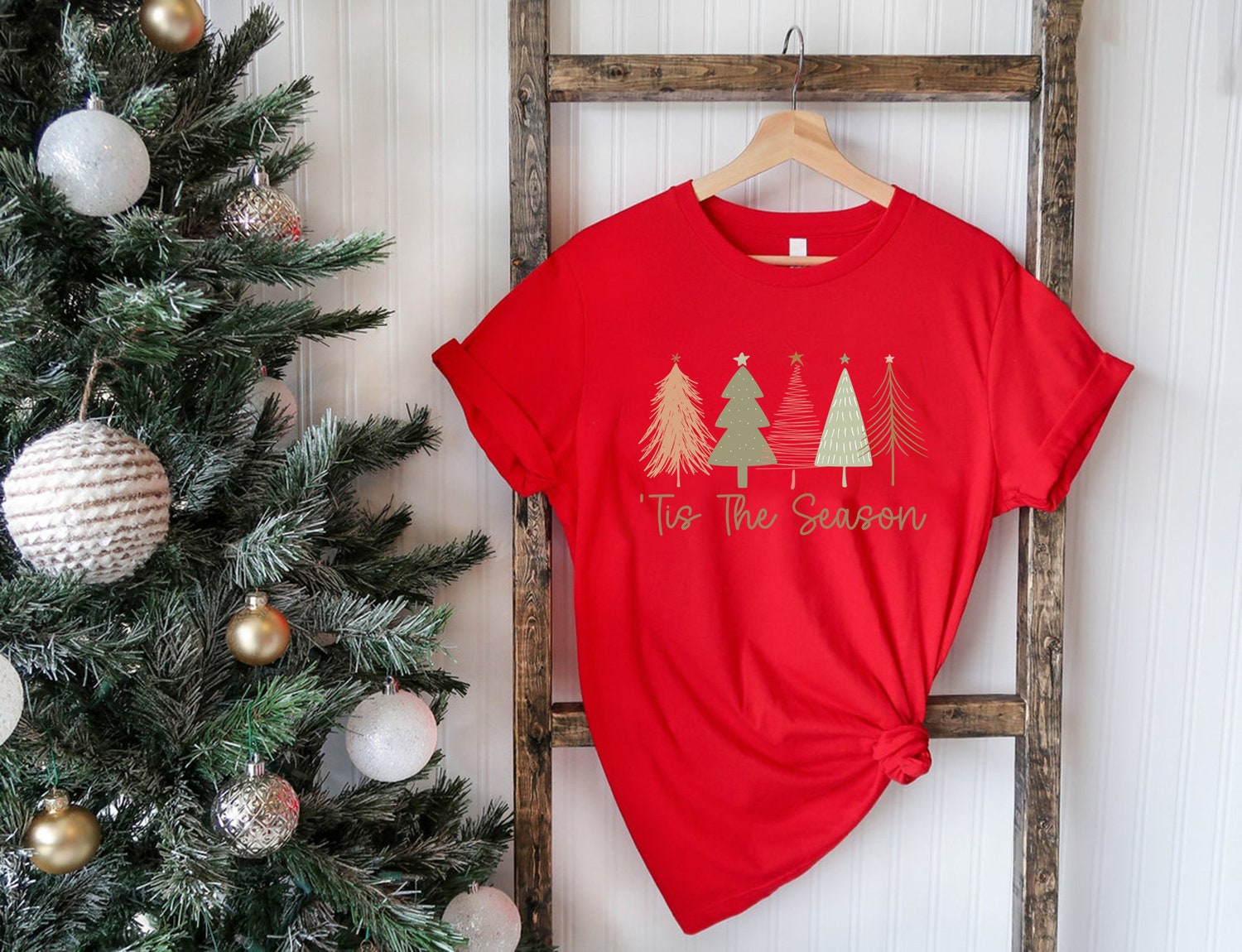 Merry and Bright Trees Women's Christmas Shirt | Cute Holiday Tee | Chic Winter Gift | Christmas Tree Top image 3