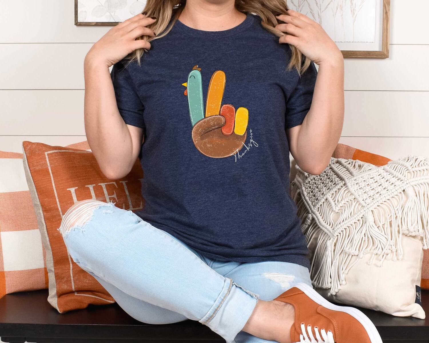 Retro Peace Sign Turkey Shirt - Thanksgiving Sweatshirt - Happy Thanksgiving Gift image 2