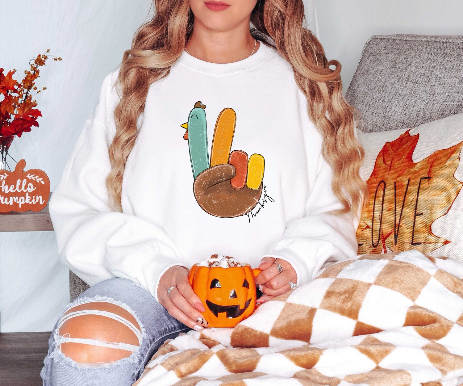 Retro Peace Sign Turkey Shirt - Thanksgiving Sweatshirt - Happy Thanksgiving Gift image 1