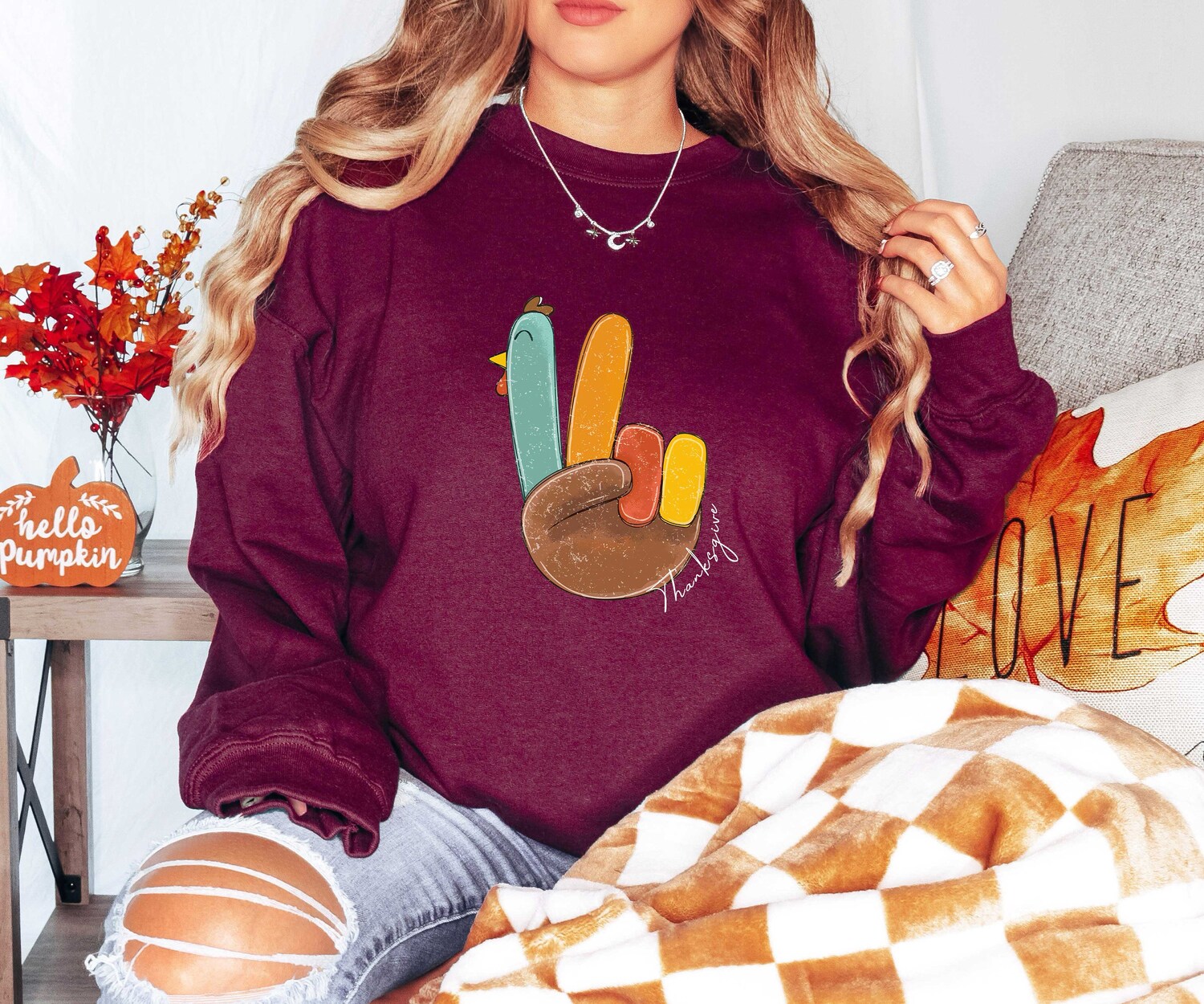 Retro Peace Sign Turkey Shirt - Thanksgiving Sweatshirt - Happy Thanksgiving Gift image 3