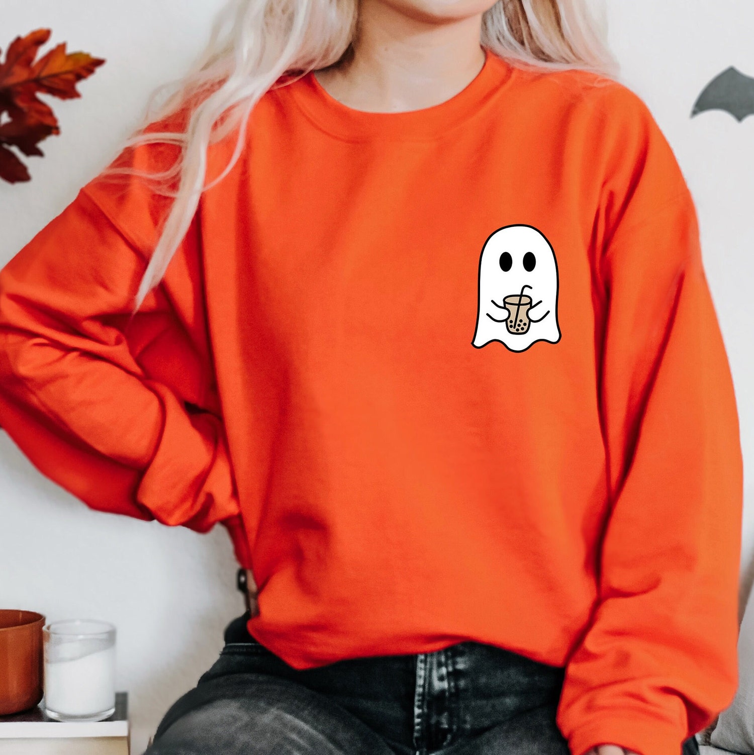 Little Ghost Iced Coffee Sweatshirt - Halloween Crewneck Cute Ghost Hoodie Spooky Coffee Lover Gift image 4