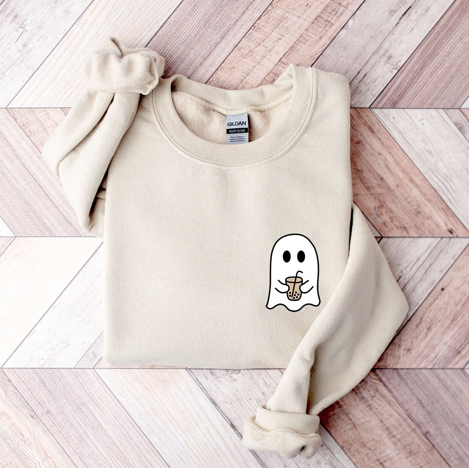 Little Ghost Iced Coffee Sweatshirt - Halloween Crewneck Cute Ghost Hoodie Spooky Coffee Lover Gift image 1