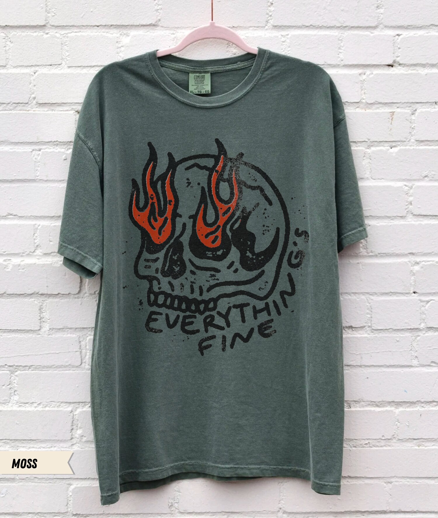 Everything's Fine Shirt Boho Hippie Vintage Skull on Fire Oversized Moto Grunge Tee image 4