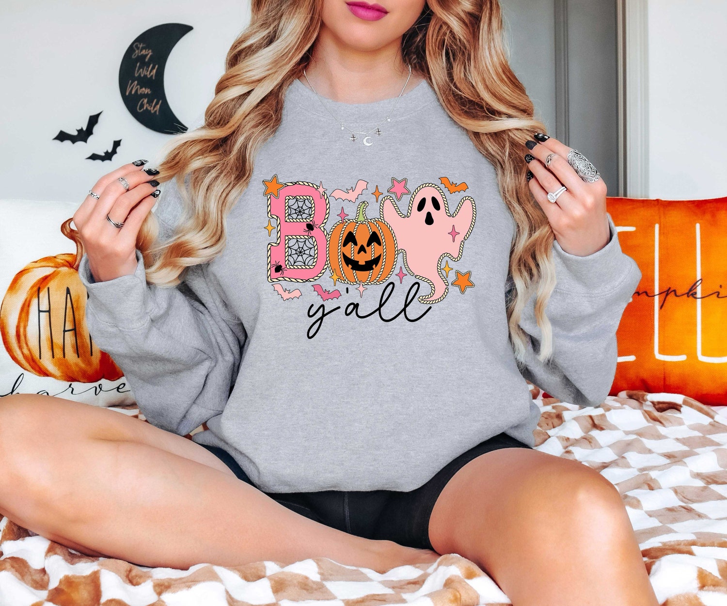 Boo Y'all Halloween Women Sweatshirt Comfort Colors Shirt Spooky Matching Tee Halloween Gift image 3