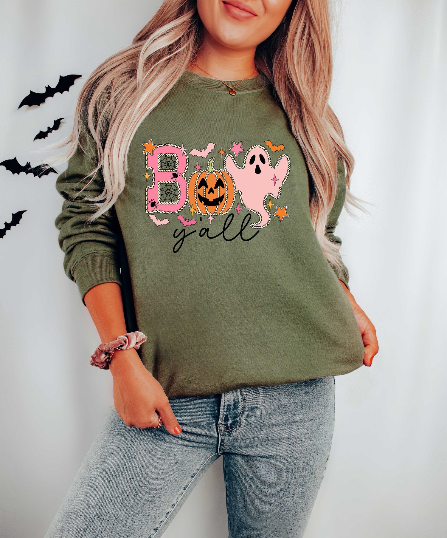 Boo Y'all Halloween Women Sweatshirt Comfort Colors Shirt Spooky Matching Tee Halloween Gift image 5