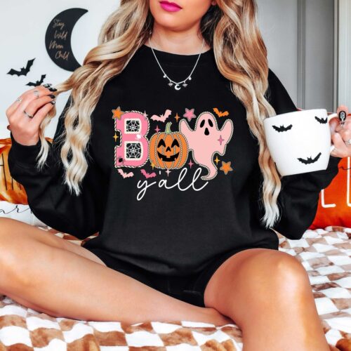 Boo Y'all Halloween Women Sweatshirt Comfort Colors Shirt Spooky Matching Tee Halloween Gift image 0