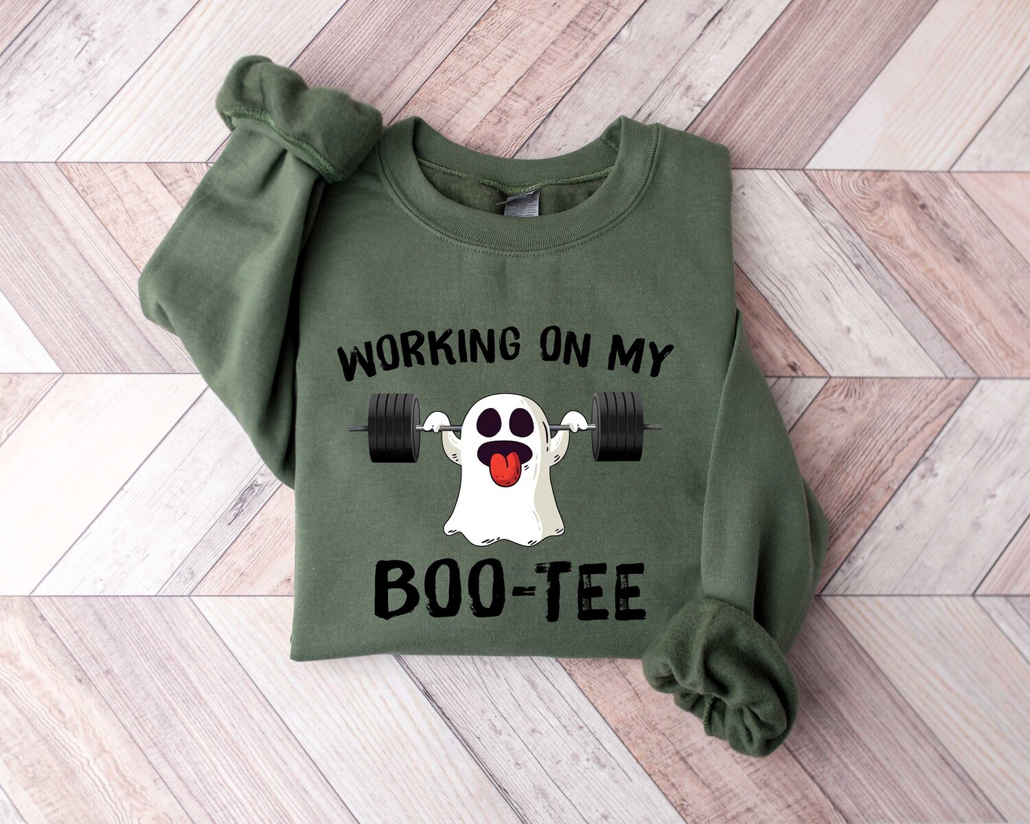 Halloween Fitness Sweatshirt | Funny Halloween Gym Shirt for Men & Women | Working On My Boo Tee image 5