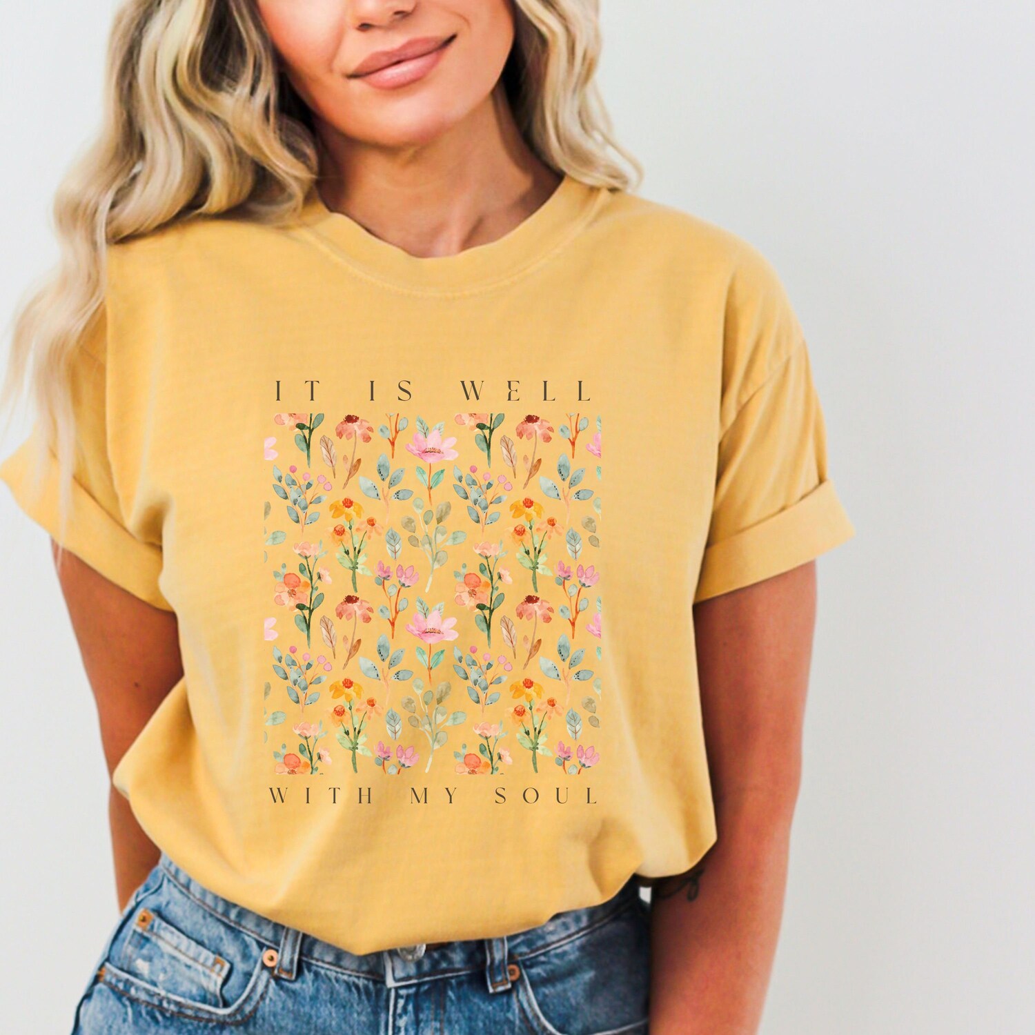 Christian T-Shirt It is Well With My Soul Vintage Floral Jesus Apparel Gifts image 2