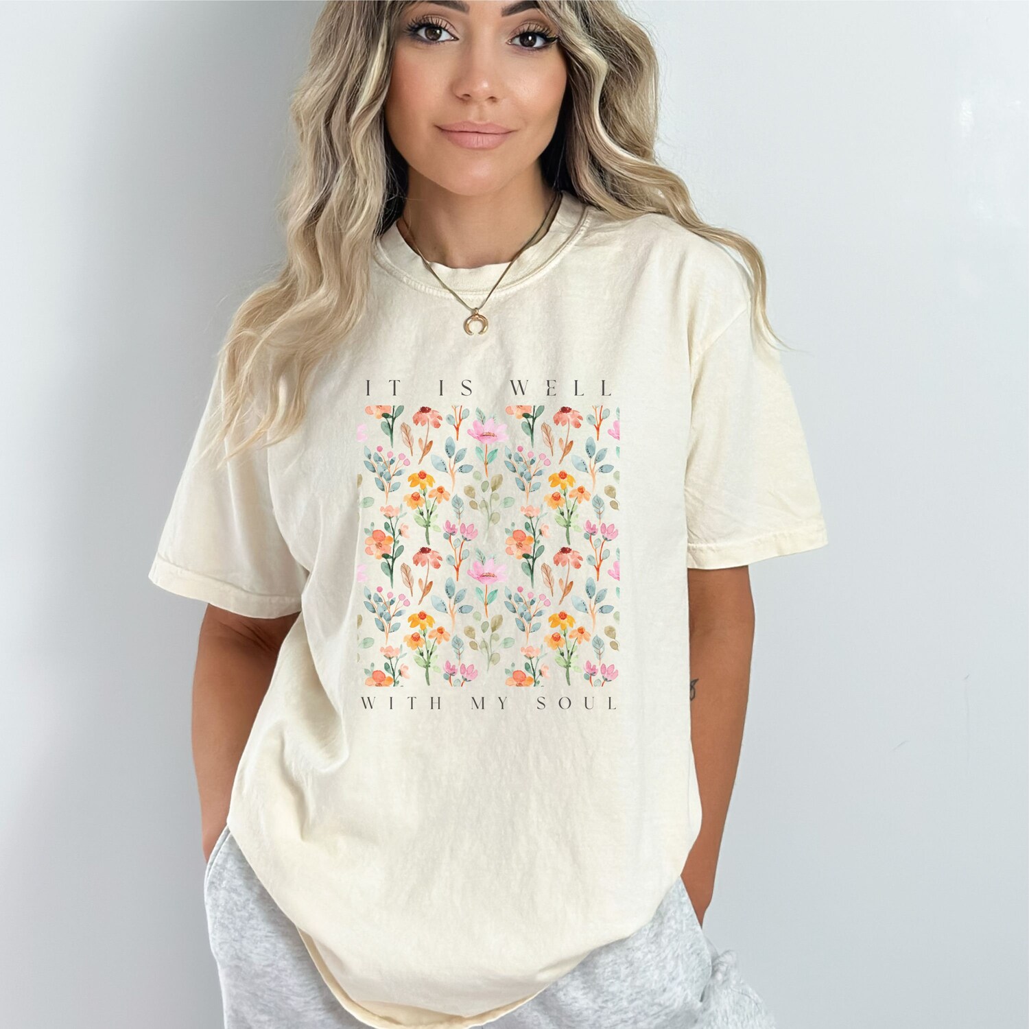 Christian T-Shirt It is Well With My Soul Vintage Floral Jesus Apparel Gifts image 3