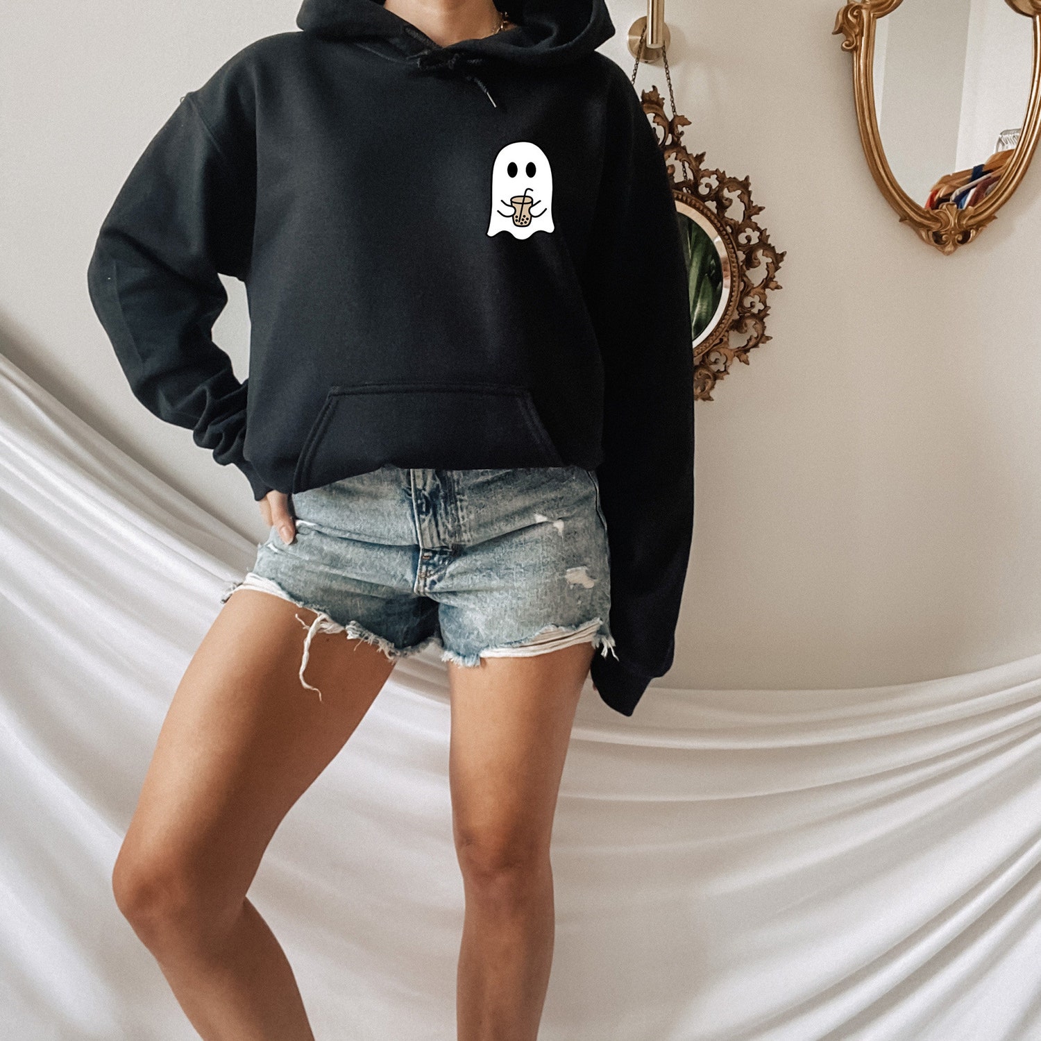 Little Ghost Iced Coffee Sweatshirt - Halloween Crewneck Cute Ghost Hoodie Spooky Coffee Lover Gift image 6