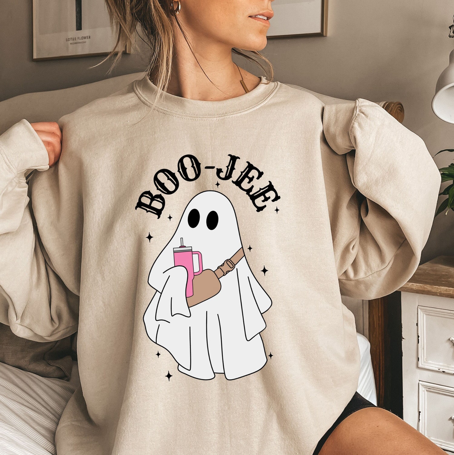 Boo Jee Ghost Sweatshirt - Halloween Crewneck Cute Spooky Ghost Hoodie Spooky Season Shirt image 4