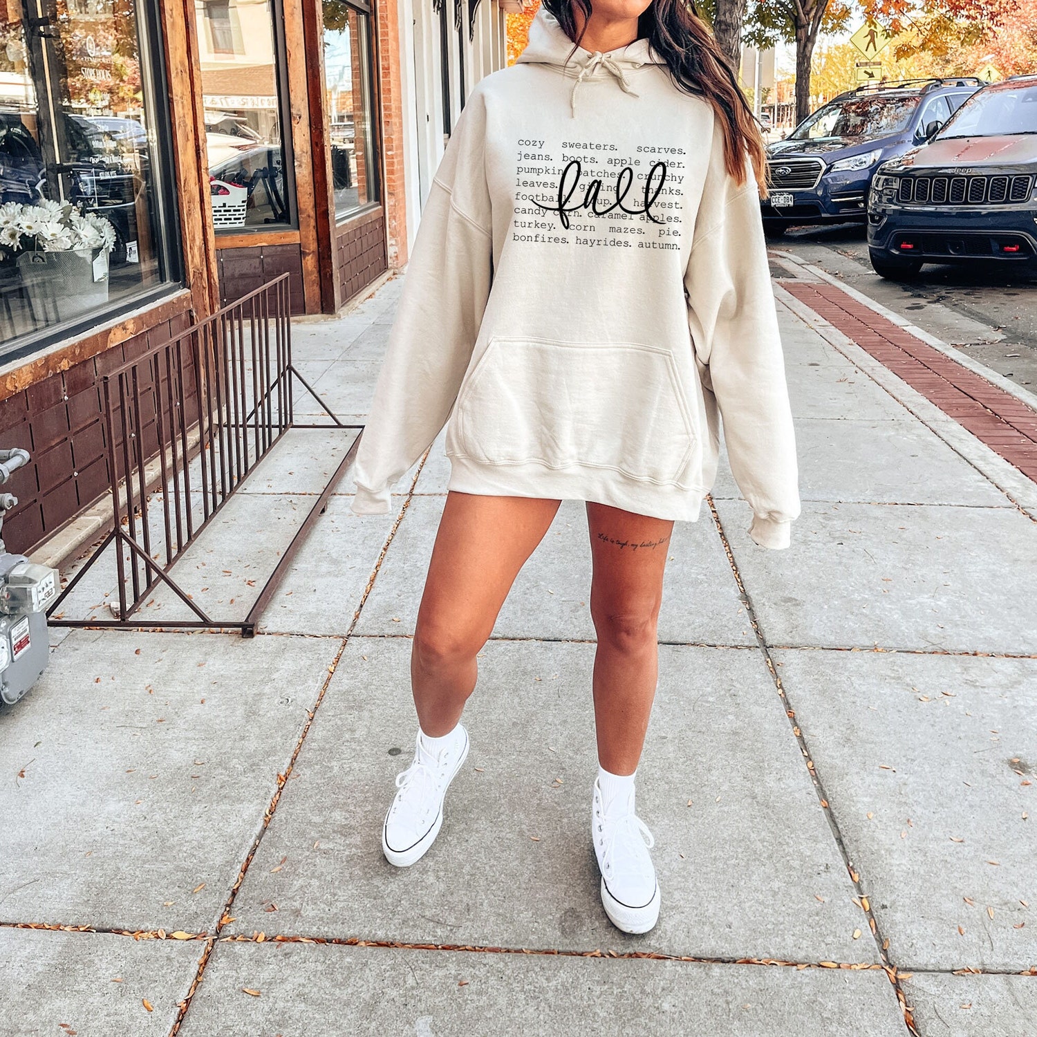 Women's Fall Words Sweatshirt | Hello Fall Crewneck | Autumn Graphic Hoodie | Cozy Fall Apparel image 3