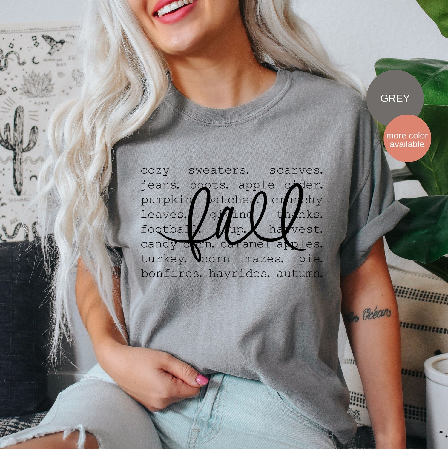 Women's Fall Graphic Tee - Hello Autumn Thanksgiving Shirt - Fall Shirt image 3