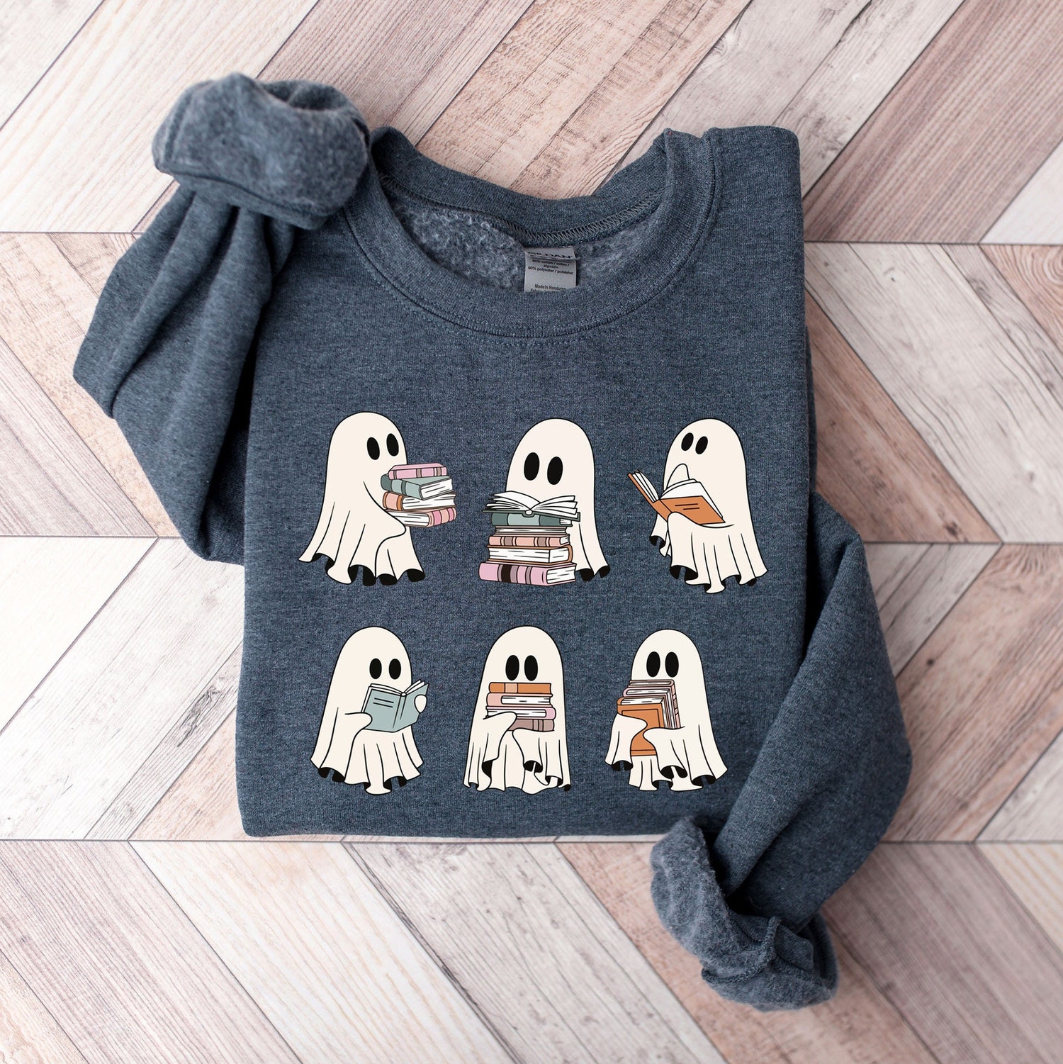 Ghost Reading Books Halloween Sweatshirt Bookish Librarian Hoodie Teacher Gift Crewneck image 1