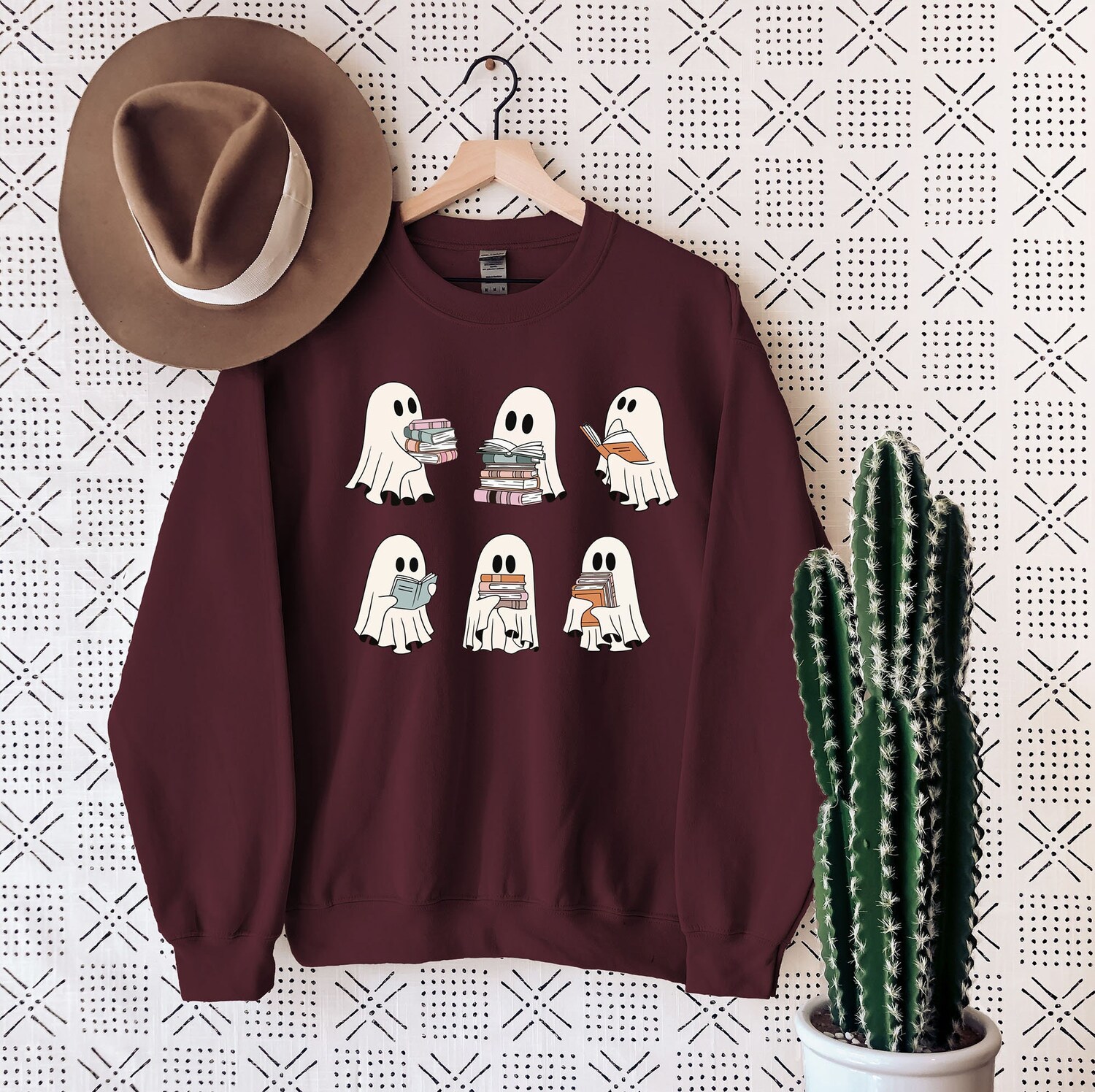 Ghost Reading Books Halloween Sweatshirt Bookish Librarian Hoodie Teacher Gift Crewneck image 3