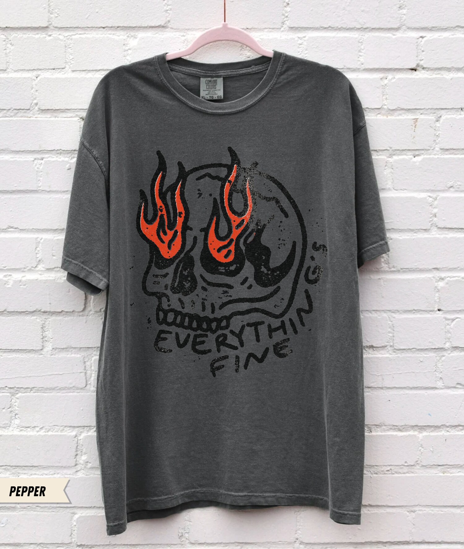 Everything's Fine Shirt Boho Hippie Vintage Skull on Fire Oversized Moto Grunge Tee image 6