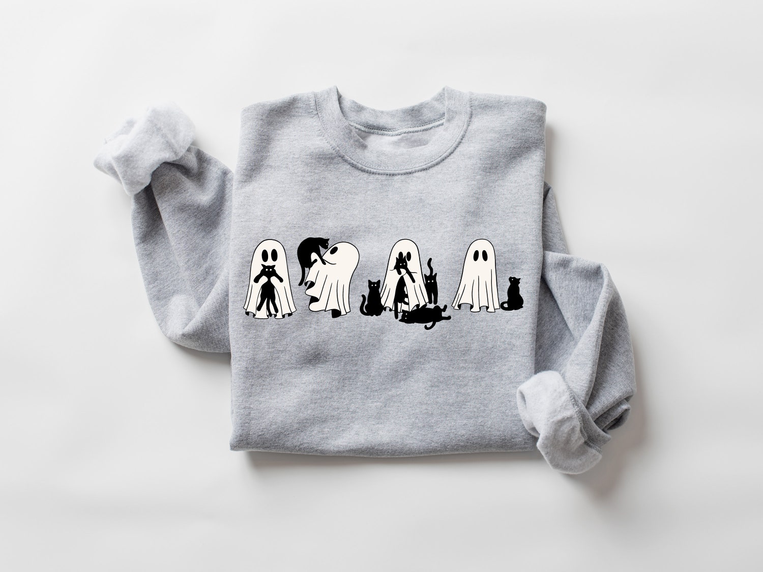 Ghost Cat Sweatshirt Halloween Crewneck | Cat Lover Shirt | Ghost Cat T-shirt | Cat Mom Tee image 2