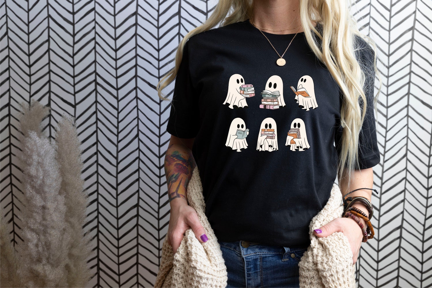 Cutest Halloween Reading Ghost Shirt for Librarians and Book Lovers - Perfect Halloween Gift image 2