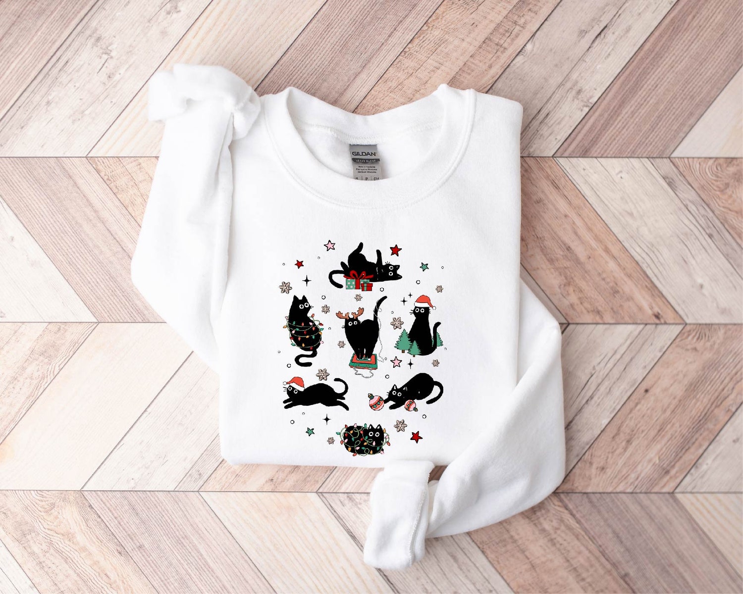 Meowy Christmas Cat Sweatshirt - Funny Cute Cat Lover Gift - Holiday Cat Mom Shirt image 2