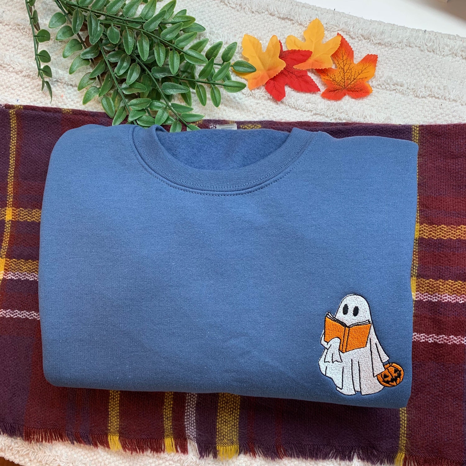 Halloween Ghost Book Lover Sweatshirt - Bookish Crewneck for Readers image 2