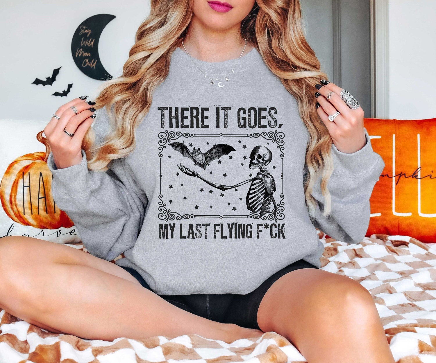 Last F*ck Skeleton Shirt Funny Halloween Sweatshirt Halloween Skeleton Sweater image 1