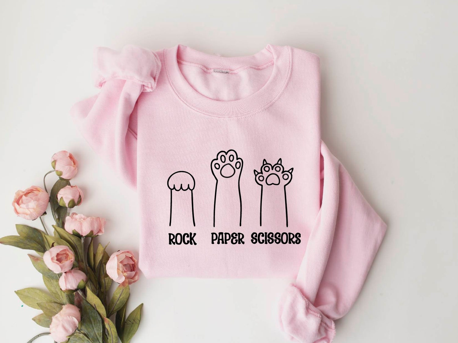 Funny Cat Paw Rock Paper Scissors Sweatshirt Unisex Cat Lover Crewneck Gift for Cat Mom image 3