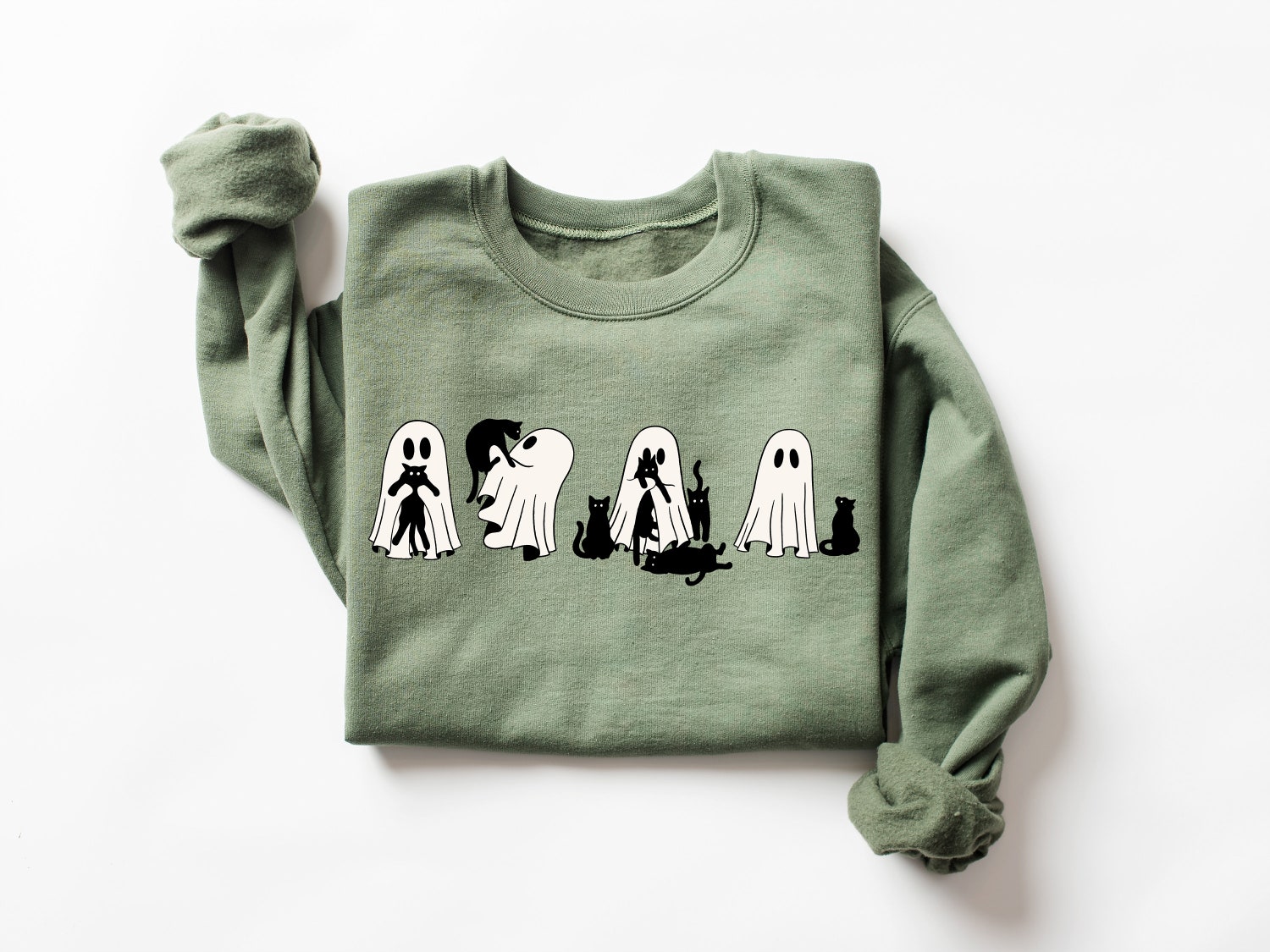 Ghost Cat Sweatshirt Halloween Crewneck | Cat Lover Shirt | Ghost Cat T-shirt | Cat Mom Tee image 1