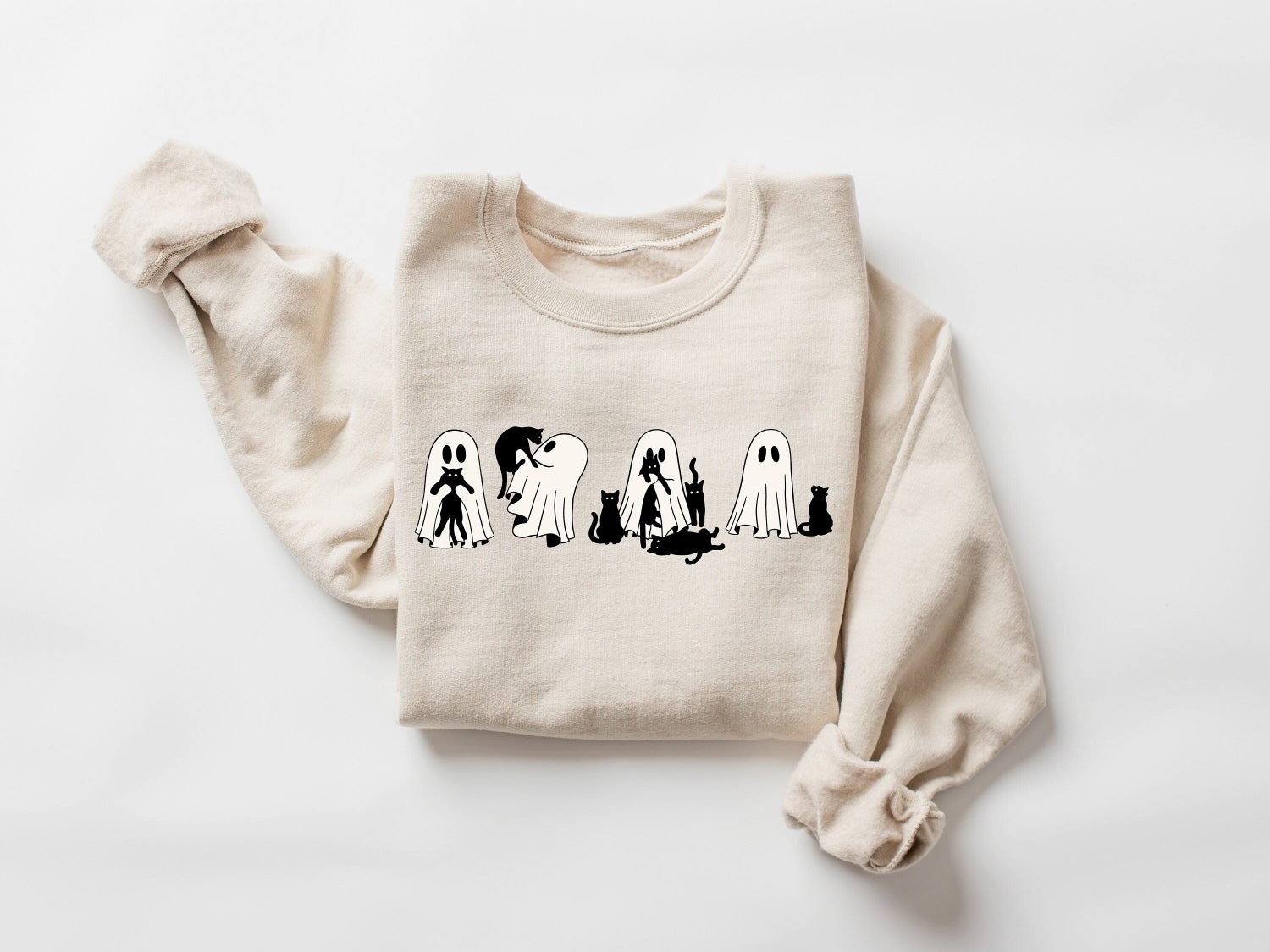 Ghost Cat Sweatshirt Halloween Crewneck | Cat Lover Shirt | Ghost Cat T-shirt | Cat Mom Tee image 0
