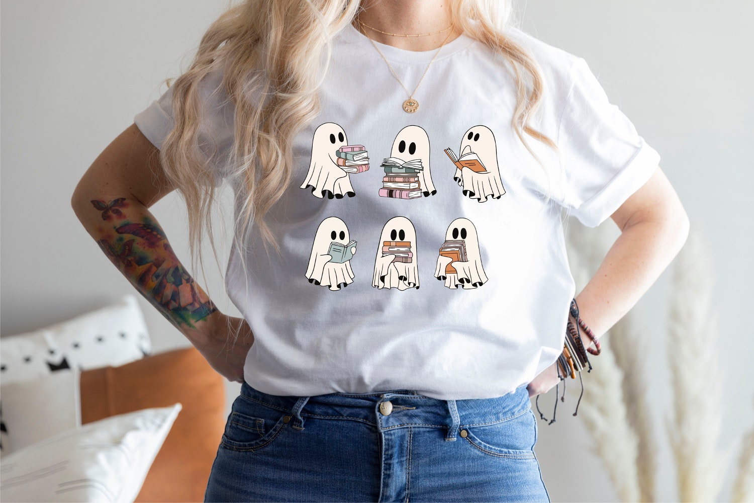 Cutest Halloween Reading Ghost Shirt for Librarians and Book Lovers - Perfect Halloween Gift image 3