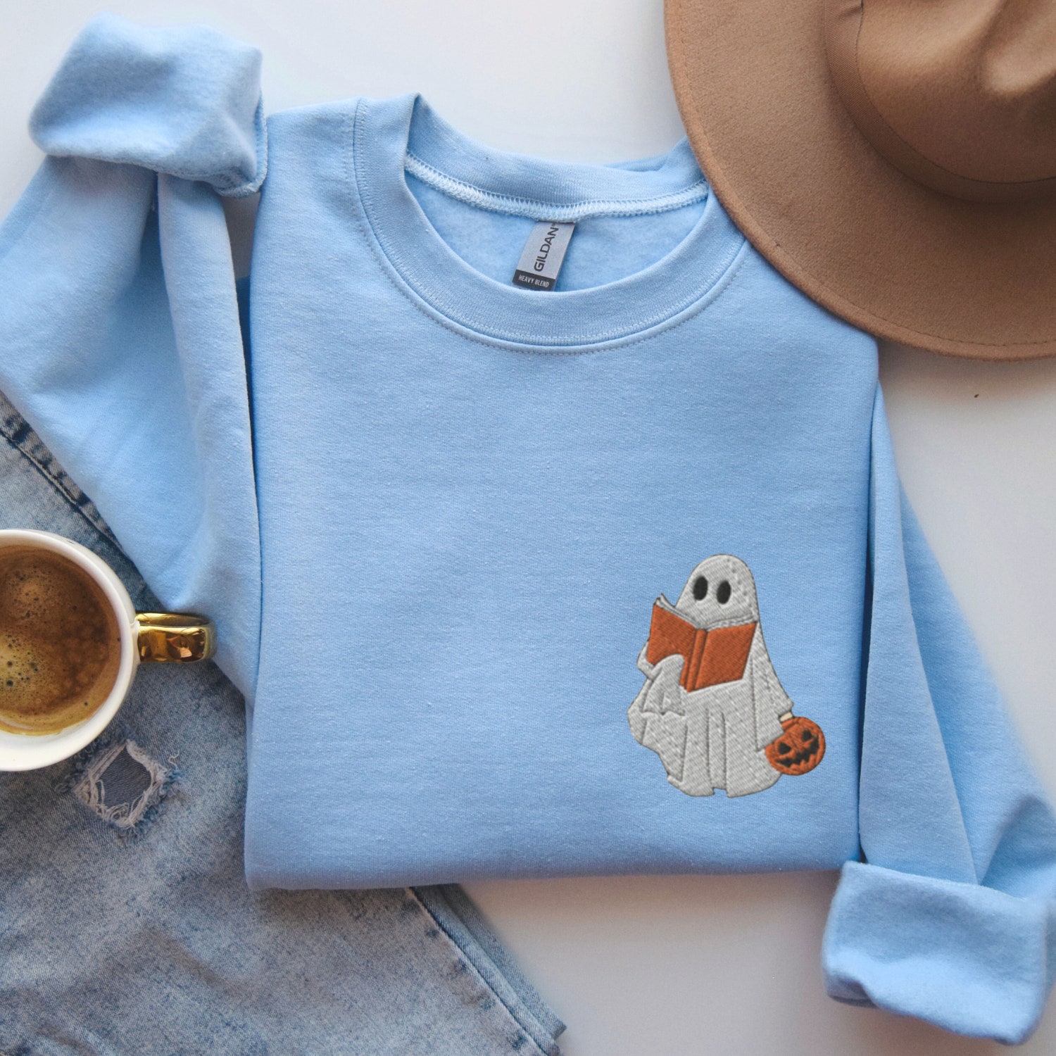 Ghost Reading Sweatshirt - Halloween Book Lover Shirt - Cute Ghost image 3