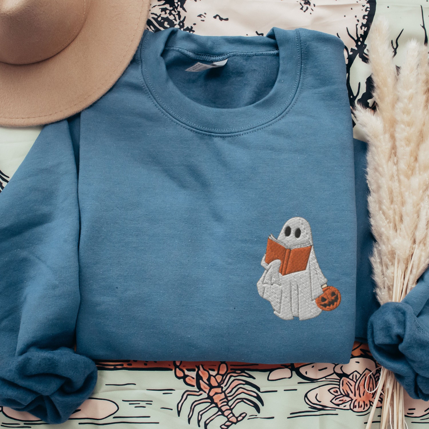 Ghost Reading Sweatshirt - Halloween Book Lover Shirt - Cute Ghost image 8