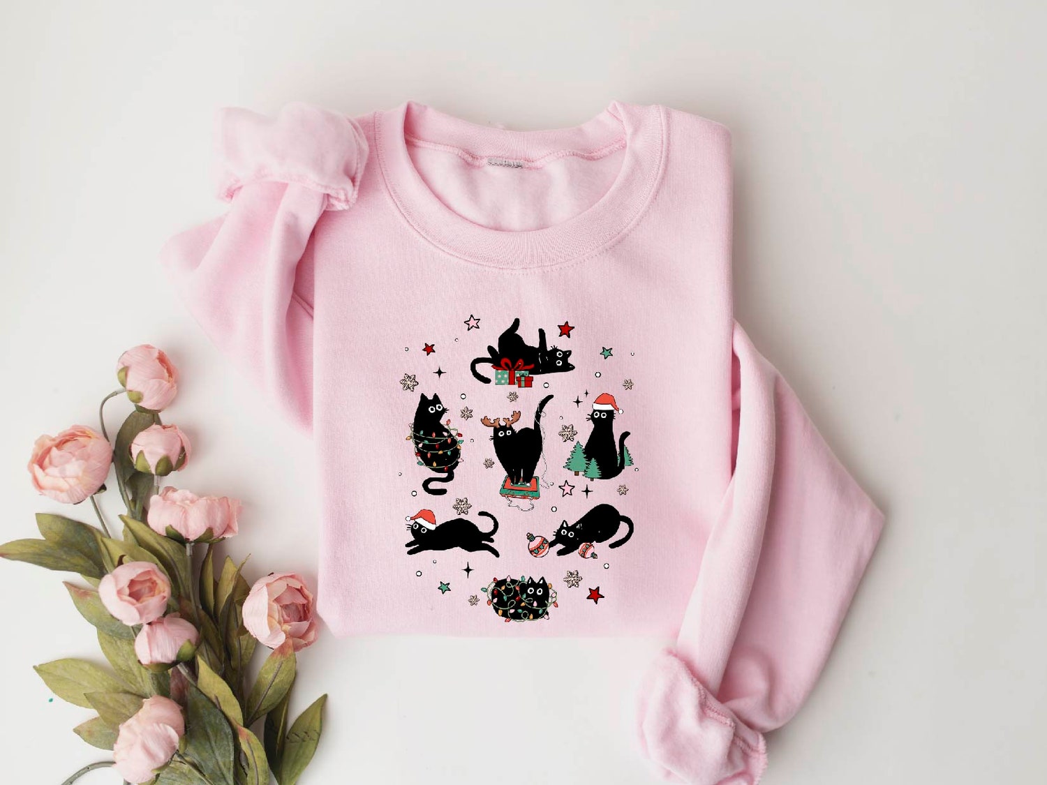 Meowy Christmas Cat Sweatshirt - Funny Cute Cat Lover Gift - Holiday Cat Mom Shirt image 1