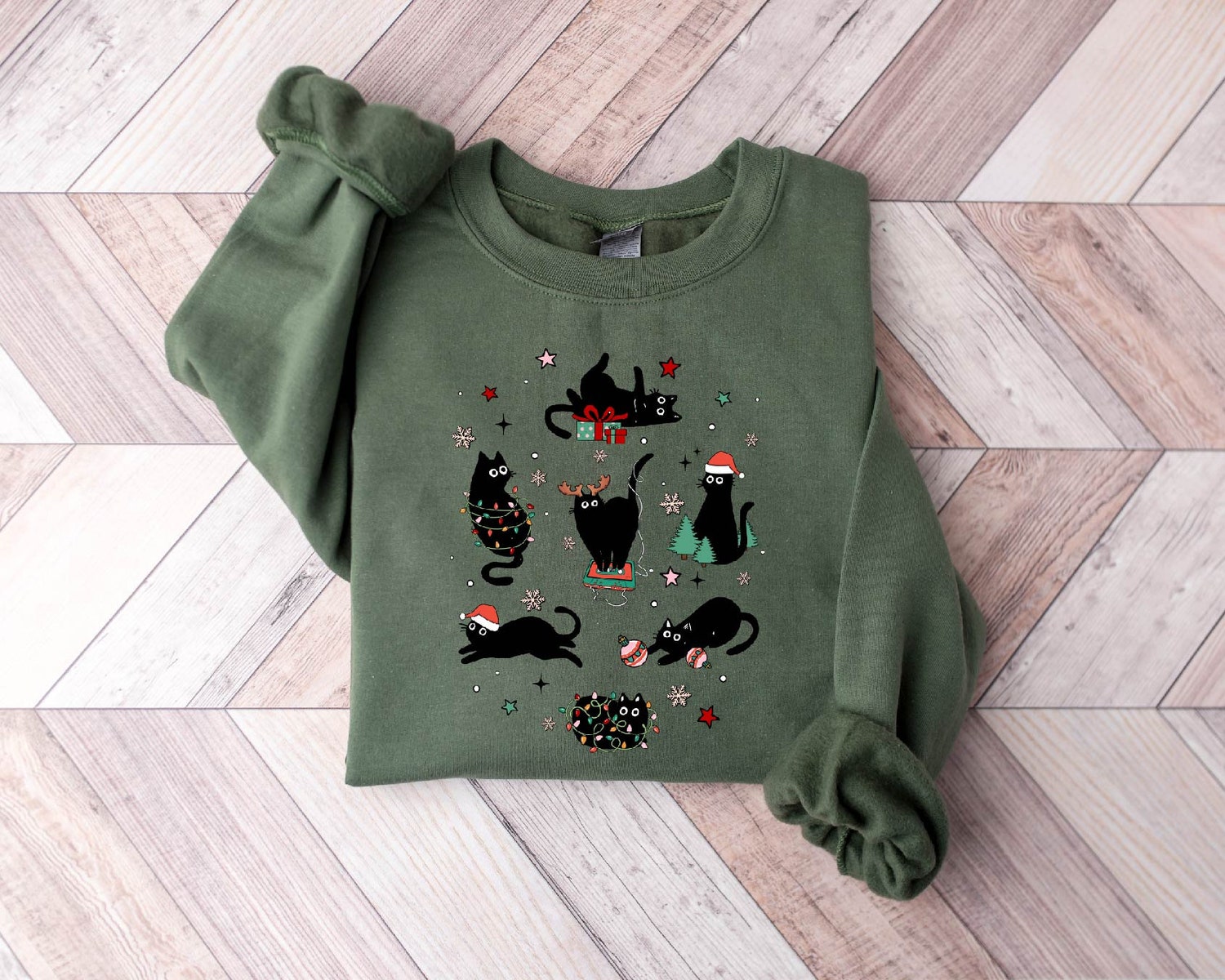 Meowy Christmas Cat Sweatshirt - Funny Cute Cat Lover Gift - Holiday Cat Mom Shirt image 3