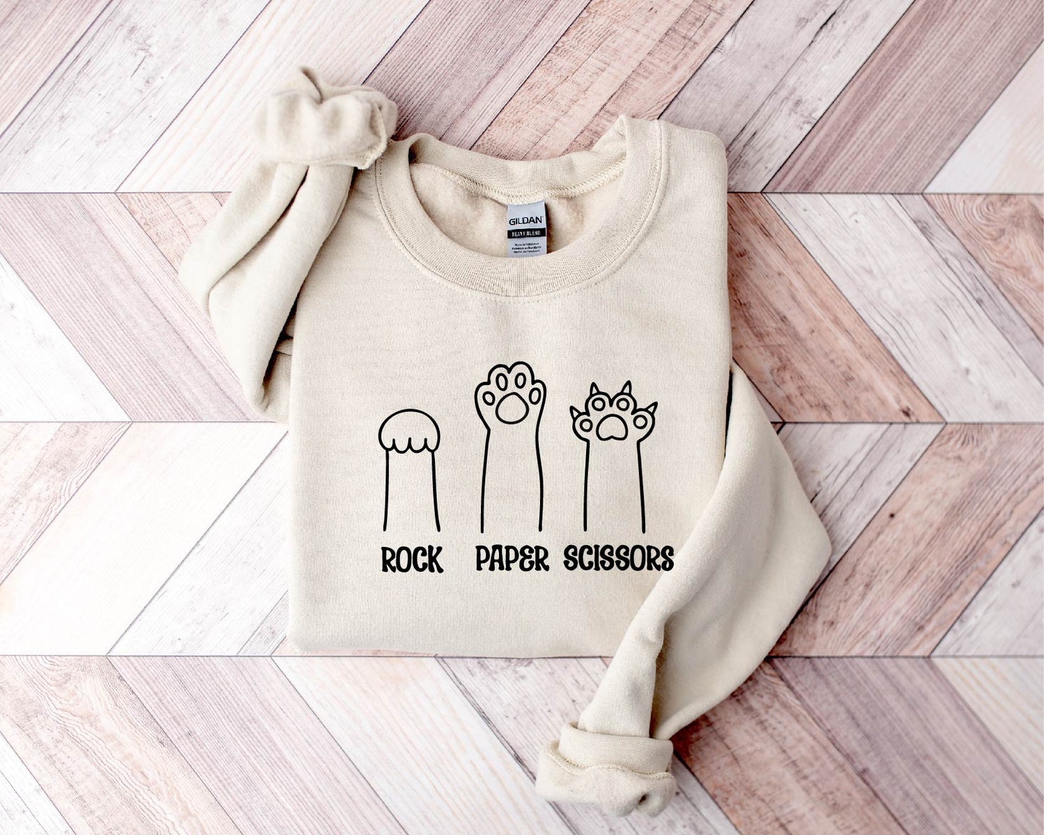 Funny Cat Paw Rock Paper Scissors Sweatshirt Unisex Cat Lover Crewneck Gift for Cat Mom image 2